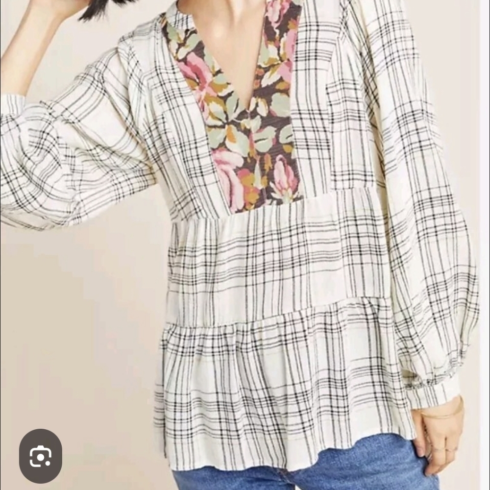 By Anthropologie Plaid Blouse